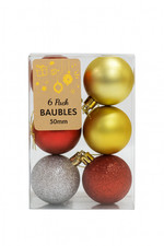 6 Pack Christmas Baubles 50mm