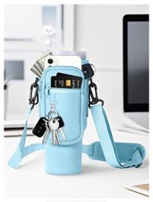 40oz Insulated Cup Carrier Bag with Crossbody Strap Leak-Proof Blue Water Bottle