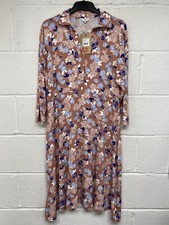 Cotton Traders Dusky Pink And Blue Floral 3/4 Sleeve Jersey Dress Size 16.New PK