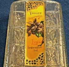 Lynas Supreme Violet Empty Clear Embossed Bottle Gold & Purple Label NOS Indiana