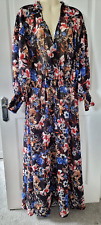 JOANNA HOPE black floral chiffon dress, tassel ties at neck, 14/16