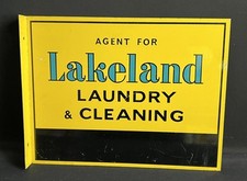 LAKELAND LAUNDRY & CLEANING VINTAGE LAUNDRETTE TIN LITHOGRAPH DOUBLE SIDED SIGN