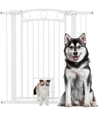 PawHut Stair Gate with Cat Door, Adjustable Width, 76-104cm and 96cm Tall