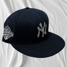 New Era Fitted Hat Cap  Rhinestone faux suede new york yankees nyc ny navy 7
