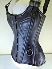 Black Genuine Leather Overbust