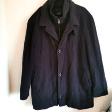 MELKA Men's Black Wool Cashmere Blend Full Zip Overcoat Coat Size EU 54