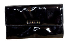 Vintage Jane Shilton International Clutch Handbag Black Faux Patent Leather Bag