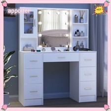 Yamissi Dressing Table With 10 LED Mirror 7 Drawers Set Makeup Desk Vanity Table