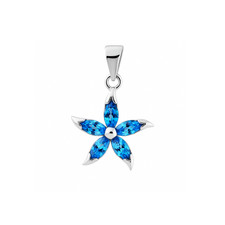 Sterling Silver Light Blue Sapphire CZ Flower Pendant Chain Necklace