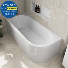 J Shaped Shower Bath Left Hand Bathtub 1700mm with Front Panel Acrylic Modern