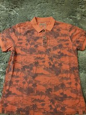 Mantaray Men's Polo T-Shirt Size Medium Light Red Short Sleeve With Palm Trees