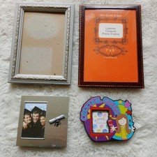 Leather glass wood metal Rectangle Square old bundle of 4 Photo Frames Frame