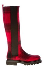 IDEE DE POINTE women shoes Red tartan fabric knee boot Heel 3 cm made in Italy
