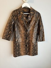 All Saints Women’s Overcoat Snakeskin Pattern ‘Oba Mac’ Leather Brown UK 12