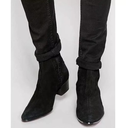 Men black suede - suede, boots