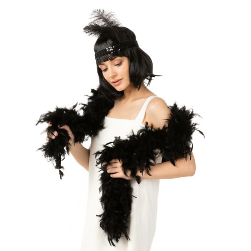 Black feather boa costume - black,