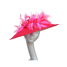 Fumi - Scarlet Red Coolie hatinator with Red & Cerise feathers WEDDING ASCOT