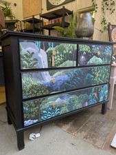 Vintage Oak Chest Of Drawers Woodland Forest Print Upcycled Painted Bedroom...