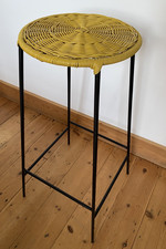 Vintage Counter Bar Stool in Metal Frame and Yellow Wicker. Exellent Condition. 