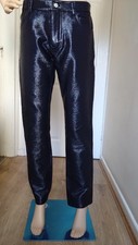 Courreges Dark Navy Blue Vinyl Trousers, Size 30" Waist