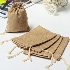 HESSIAN NATURAL JUTE FAVOUR BAGS, TABLE RUNNERS & RIBBONS WITH LACE - WEDDING