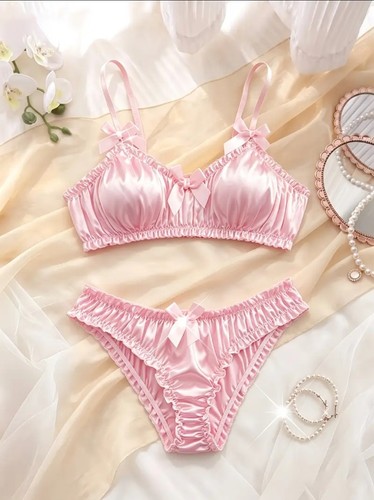 Pink satin lingerie set size - pink,