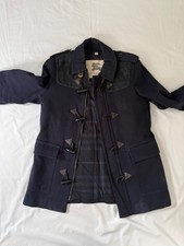 Burberry London Navy Blue Duffle Jacket Cotton & Suede Size 48 Uk S/M