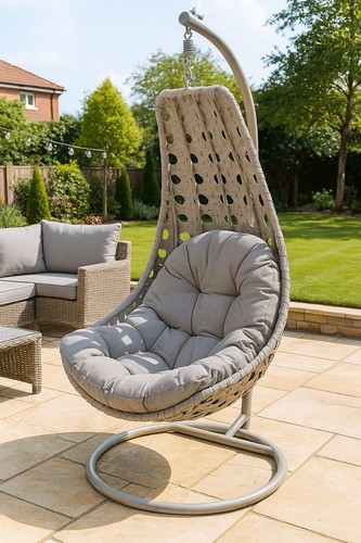 Grey rattan hanging chair - rattan,