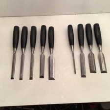  9 Vintage Stanley 5001 bevel edged woodworking chisels￼