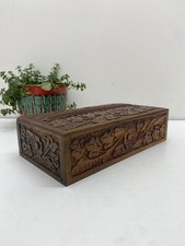 Vintage Hand Carved Wooden Tissue Box Cover Floral Indian Boho Style