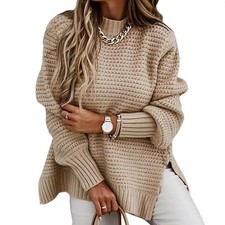Women Chunky Knitted Sweaters Ladies Long Sleeve Winter Baggy Plain Jumper Tops