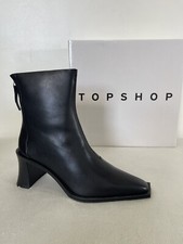 Topshop Womens Money Black Leather Ankle Boots 3" Block Heel - RRP £65.99
