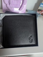 New Polo Ralph Lauren Black Leather Wallet for Men with Coin Pocket & Gift Box