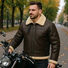 RAF Men's B-3 Jacket WW2 US Navy Aviator Flying Irvin Fur Shearling Real Leather