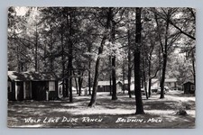 Vintage Michigan Postcard BALDWIN Wolf Lake Dude Ranch 1962 Rppc