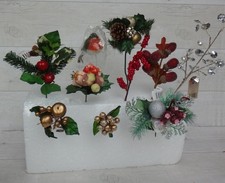 Christmas Picks x10 Berry Holly Pine Cone Robin Foliage For Wreath Craft Job Lot