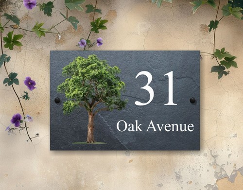 Oak tree natural slate house - natural,