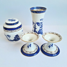 Royal Doulton Booths Real Old Willow Candlesticks Vase Jar Blue & White & Gold