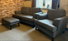 M&S Copenhagen 2 Seater Sofa, Chair And Footstool - Grey With Black Feet.