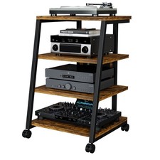 WUDLEP 4-Tier AV Media Stand with Power Strips Audio Rack Tower with Adjustab...