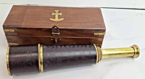 Brass leather telescope - leather,