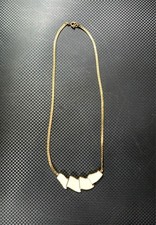 Vintage Trifari Gold Tone Necklace With Cream Enamelled Pendant.