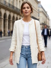ZARA BASIC Ivory Tweed Fringe