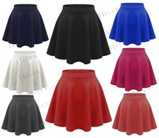 Girls Flared Skirt Children High Waisted Stretch Plain Flippy Skater Skirt Kids