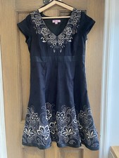 Monsoon Petite Black  Grey Silver Embroidered Floral Appliqué Dress Size 14
