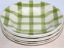6 Rare Antique 1940s French Moulin des Loups Green Gingham Bowls