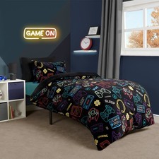 OHS Gaming Print Bedding Set Soft Thermal Fleece Duvet Cover with Pillowcase