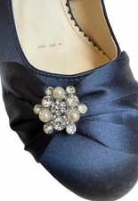 Navy satin heels pearl - satin,