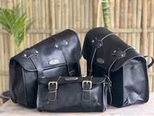 Black Leather COMBO Racer Motorcycle Saddle Bag Panniers Tool Pouch Side bag