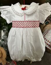 ✨SALE✨ Smocked Baby Romper 3m AURORA ROYAL White Red Lace Trim NEW Traditional
